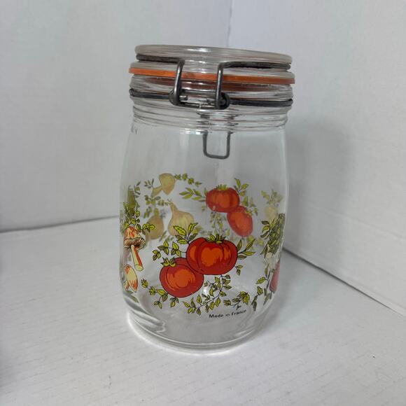 Vintage ARC Spice of Life 1L Glass Canister Jar Mushroom Tomato Made in France - Picture 3 of 7
